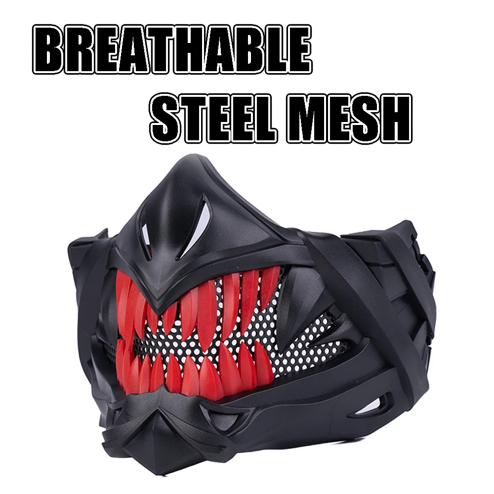 Máscara de murciélago de media cara Airsoft con malla de acero transpirable y cojín de EVA máscara protectora táctica ajustable para juego de Paintball CS - imagen 3