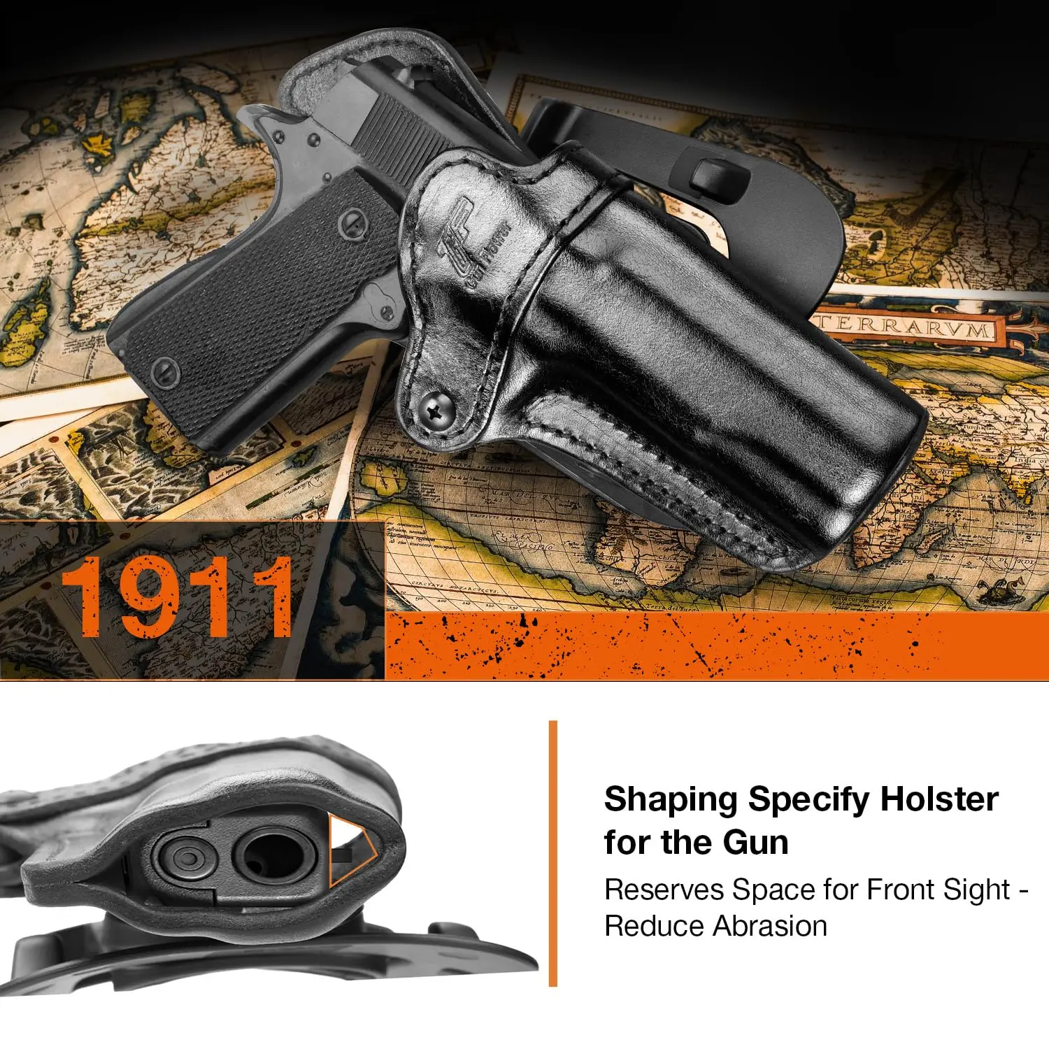 Funda de cuero derecha para Colt 1911/Kimber 1911/Springfield 1911/S&W 1911,Most 1911 Pistola sin riel de 5 pulgadas, se adapta a barriles de 4 o 5 pulgadas - imagen 5