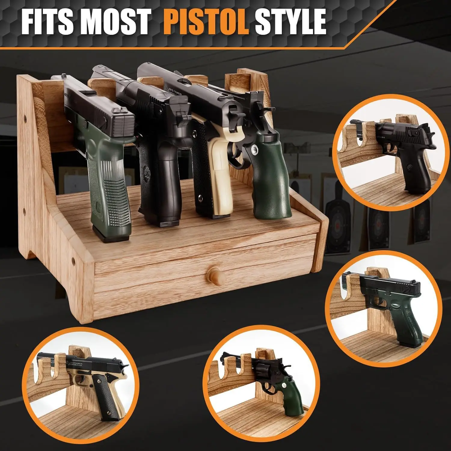 2025New 17,5 en cajón estante para pistola hecho de madera para Glock G17 G19 G22 G43X 1911 USP Sig Sauer P226 pistola táctica equipo de caza - imagen 5