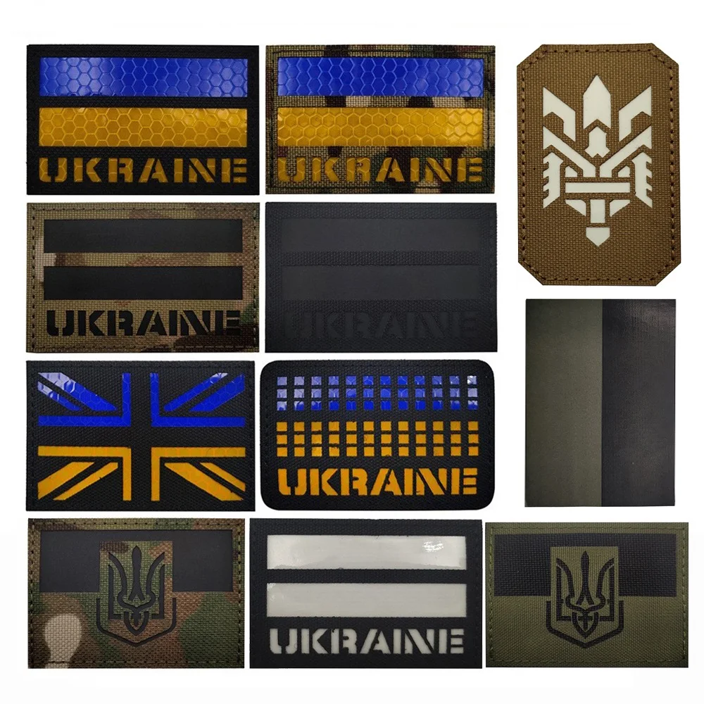 Insignia IR reflectante infrarroja, emblema de Ucrania y Reino Unido, aplique táctico, gancho de bucle, Parche de bandera azul y amarillo brillante para chaqueta y mochila - imagen 2
