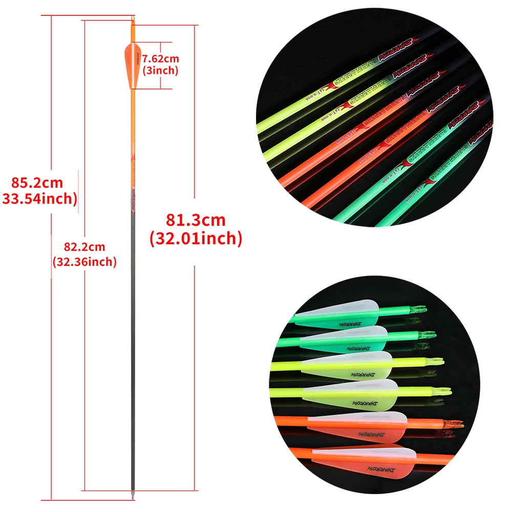 ‌ Flecha de carbono puro de 32 pulgadas ID6.2mm columna vertebral 300 350 400 500 600 para tiro con arco profesional flecha entrenamiento objetivo de caza, 6/12 Uds ‌ - imagen 2