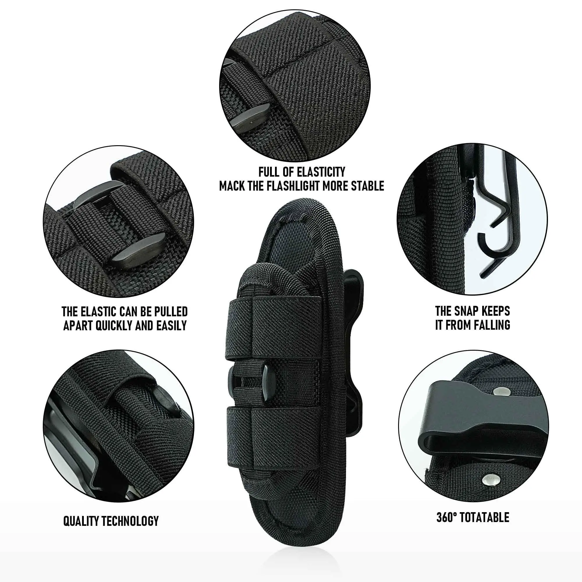 Funda para linterna táctica, bolsa para linterna giratoria, Clip para cinturón, estuche de transporte para antorcha con mosquetón de 360 grados - imagen 2