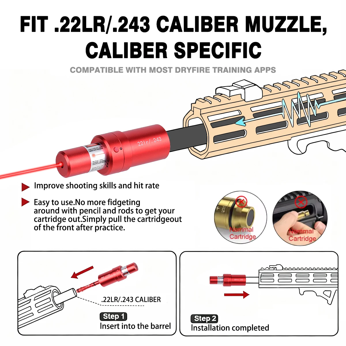 9mm 22LR balas de entrenamiento de fuego seco de doble propósito 38SPL 12GA 7,62X39mm disparo láser controlado entrenamiento láser vista de orificio de bala - imagen 4