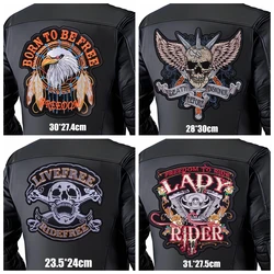 Parche bordado grande para motociclista Punk, parches traseros para motocicleta, parches termoadhesivos con calavera para planchar para ropa, pantalones vaqueros DIY