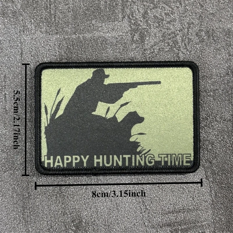 Parche impreso "HAPPY HUNTING TIME" para ropa, insignia de moral táctica, parche militar con gancho, pegatinas para mochila - imagen 3