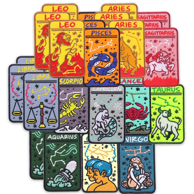 10 unids/lote 12 signos del zodiaco parche bordado hierro en constelación personalizada insignia bordada para chaqueta bolso sombrero estrella personalizada - imagen 2