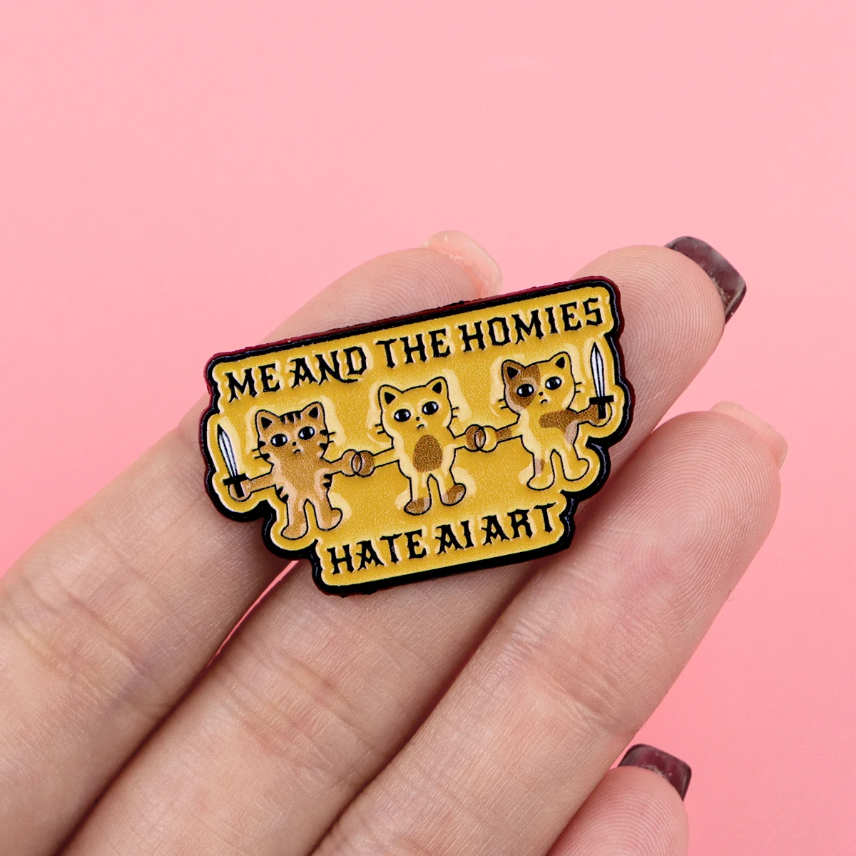 Pin esmaltado de gato bonito para solapa, broches divertidos de ME AND THE HOMIES HATE AI ART para mujer, accesorios de insignia de decoración de ropa - imagen 4