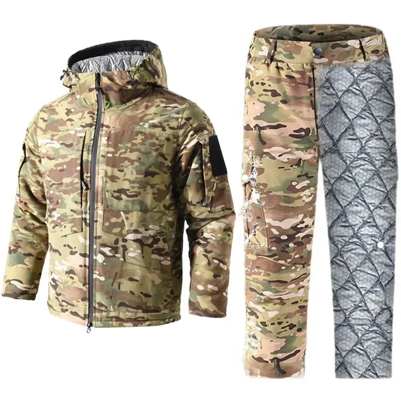 Nuevas chaquetas acolchadas de invierno, pantalones Cargo, pantalones cálidos informales con múltiples bolsillos para hombre, trajes de combate de invierno, abrigos de trabajo tácticos de camuflaje