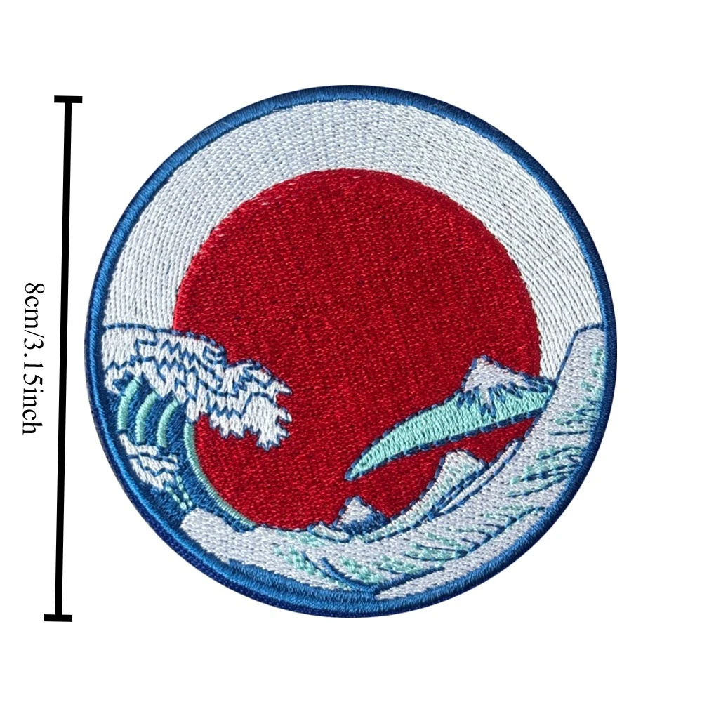 Parche táctico de moral de sol japonés y ondas enormes, parche con gancho, insignia militar, pegatinas para mochila Chevron, accesorios de apliques - imagen 2