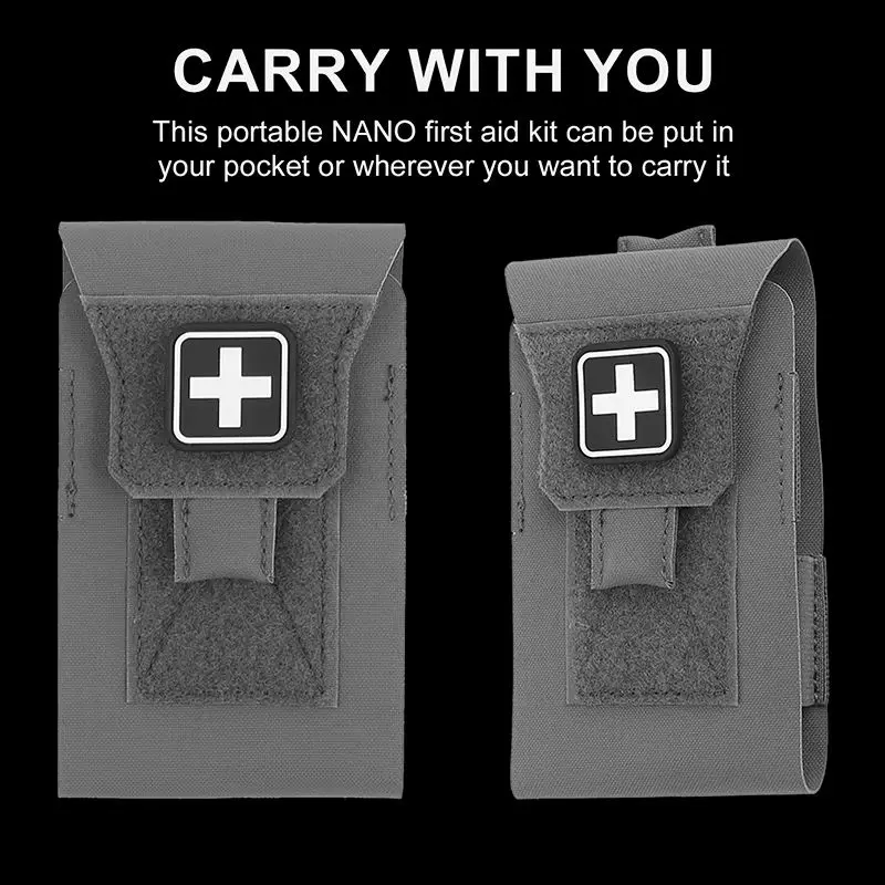 Botiquín de primeros auxilios NANO portátil, bolsa de transporte diaria de bolsillo con sujetadores de gancho y bucle, capacidad para primeros auxilios al aire libre y diario - imagen 4
