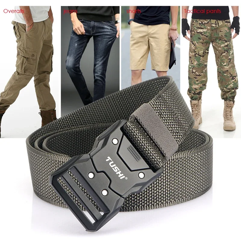 TUSHI 2025 cinturón táctico de secado rápido para hombre, hebilla de liberación rápida de aleación dura, cinturón de caza de nailon suave 1200D, equipo Airsoft masculino - imagen 4