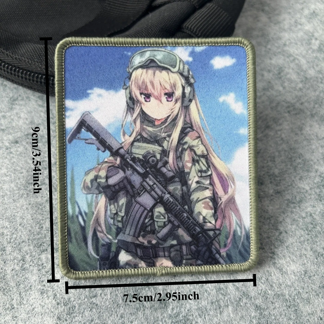 Parche con estampado de Anime Gun Girl, insignia de moral táctica con gancho y bucle, mochila, chaleco, pegatinas decorativas, parches para brazalete para ropa - imagen 5