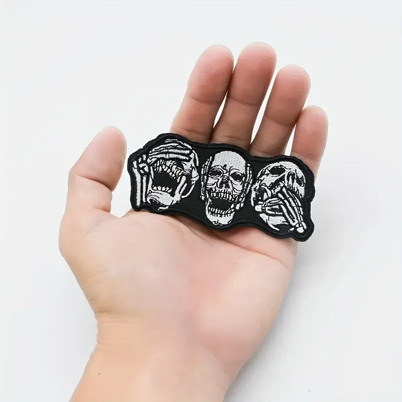 2 parches bordados de calavera de piezas, accesorio para Halloween, color blanco y negro, planchado/cosido, para chaquetas, sombreros, manualidades DIY - imagen 4