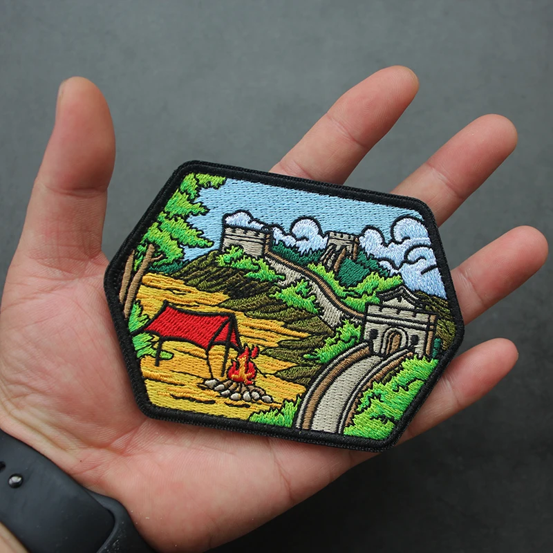 Accesorios para bolso completamente bordado, insignia, brazalete de paisaje volcánico, árbol de coco, bricolaje, Luna nocturna, Camping, parche para mochila moral grande - imagen 5