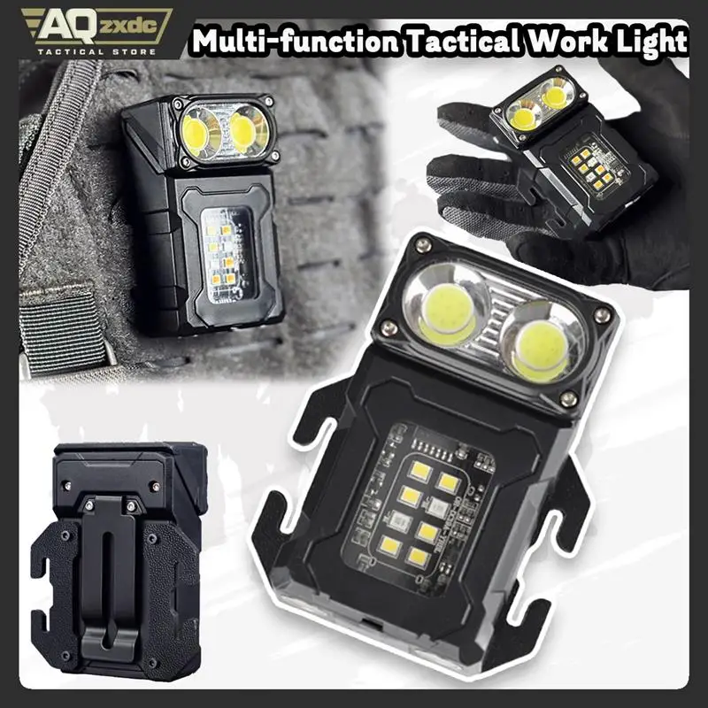 AQzxdc-luz de trabajo portátil táctica, herramienta EDC, Mini LED, herramientas para acampar al aire libre, senderismo, Base magnética giratoria, chaleco Molle, soporte para bolsa