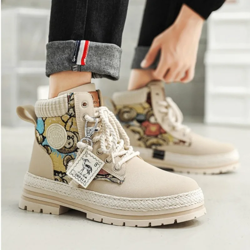 Botas altas Para Hombre, tendencia de moda, botines cómodos al aire libre Para Hombre, Botas con cordones, Botas de herramientas de estilo Retro británico, Botas Para Hombre - imagen 5