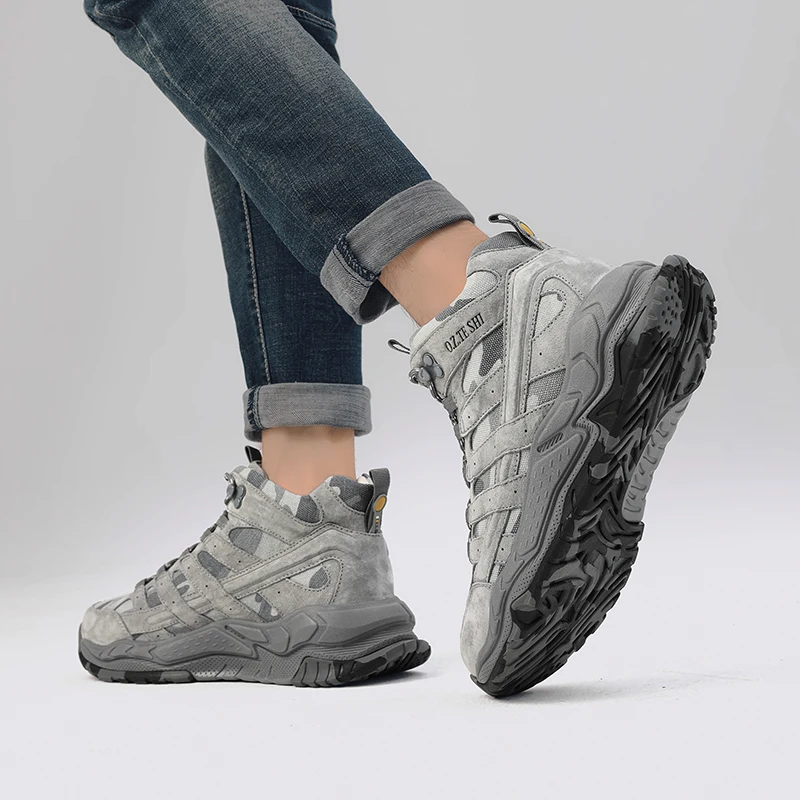 O.Z.TESHI-Botas de senderismo para hombre, zapatos de cuero de vaca para deportes al aire libre, nieve, escalada, montaña, caza, caminar, zapatillas de trekking - imagen 4