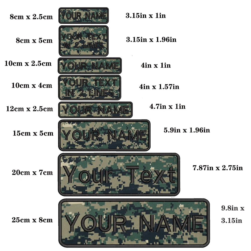 1 unidad de insignia de rayas con nombre personalizado, bucle de hierro o gancho, 10x2,5 cm, 8x2,5 cm, 8x5cm, 10x4cm, 15x5cm, 20X7cm, 25x8cm de camuflaje