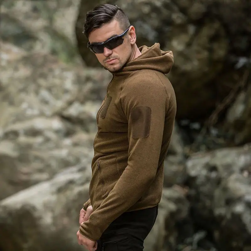 Sudaderas con capucha para hombre, chaqueta de lana ajustada con cremallera, retales sólidos, al aire libre para acampar, senderismo, invierno, novedad - imagen 3