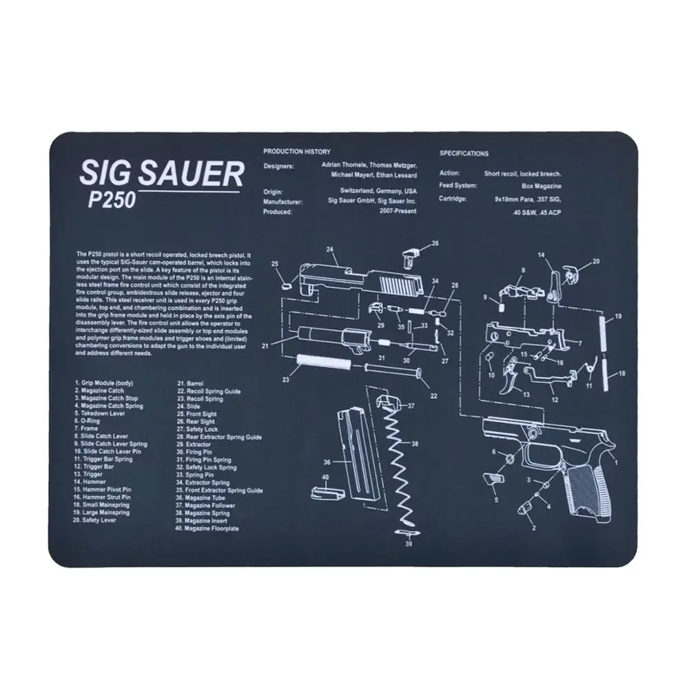 Alfombrilla de goma para limpieza de pistola táctica, alfombrilla de ratón con diagrama de partes, instrucciones, Punisher SIG SAUER P250 CZ Shadow 2 SA Glock 17 19 - imagen 5