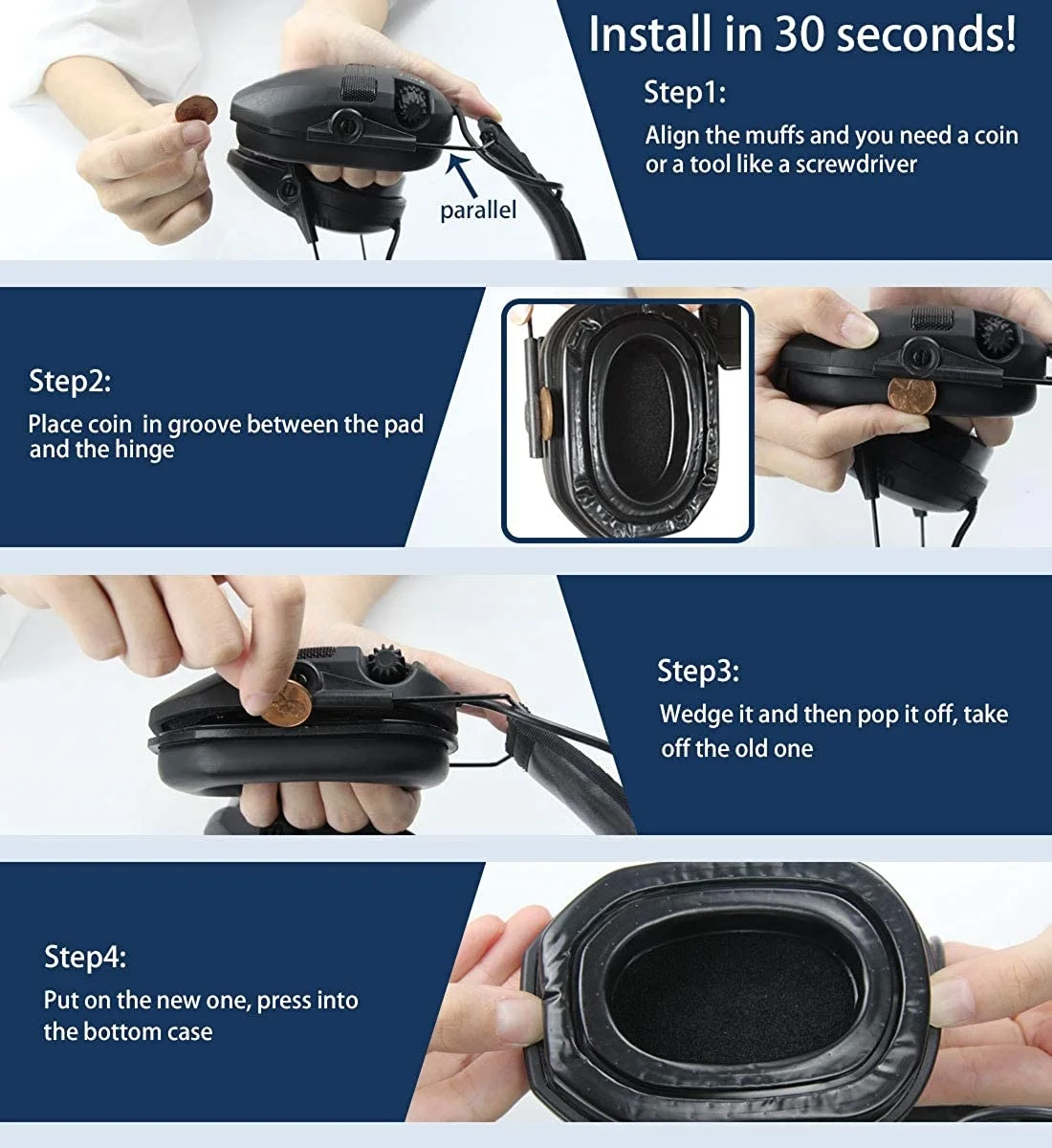 Almohadillas de Gel de silicona de repuesto, cubierta Compatible con orejeras de impacto Walkers Razor/Hunt Leight Honeywell - imagen 5