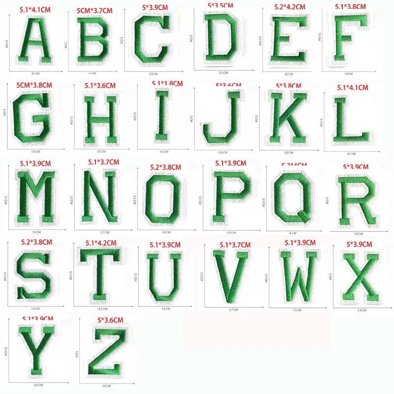 Parches de letras del alfabeto verde, insignias de letras en inglés, apliques de tela, pegatinas de ropa bordadas para ropa, A ~ Z - imagen 4