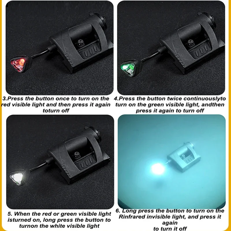 Luz táctica para casco, 4 modos, verde, rojo, IR, lámpara láser para casco, ahorro de energía, casco Airsoft, antorcha, accesorios para caza Airsoft - imagen 5