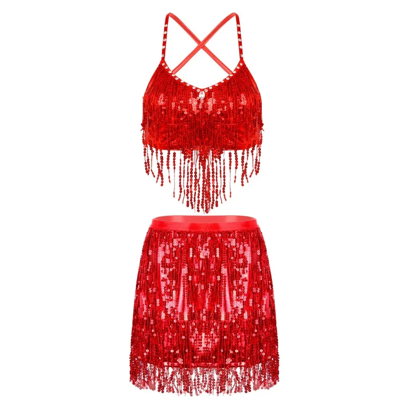 Vestido de baile en Barra para mujer, traje de falda para danza del vientre, ropa de actuación latina, clubes nocturnos, borlas, vestido de Samba Chacha - imagen 4