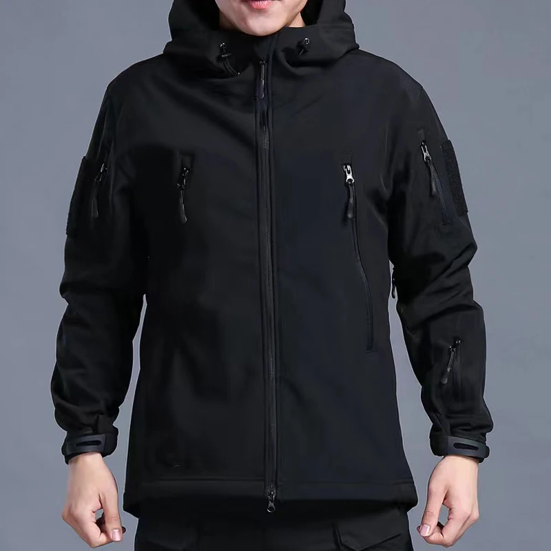 Chaquetas de senderismo impermeables para hombre, trajes Softshell para exteriores, pantalones de camuflaje impermeables, abrigo polar táctico militar con capucha para invierno - imagen 4