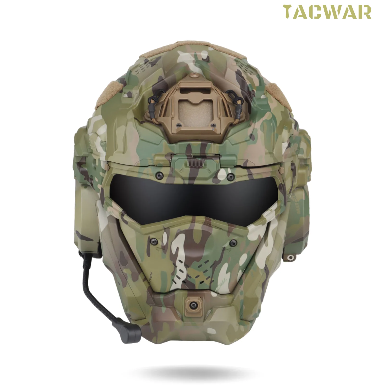 Casco Assault II Airsoft de cara completa, casco táctico con auriculares HD, ventilador antiniebla, 2 pares de lentes, máscara abatible para CS al aire libre