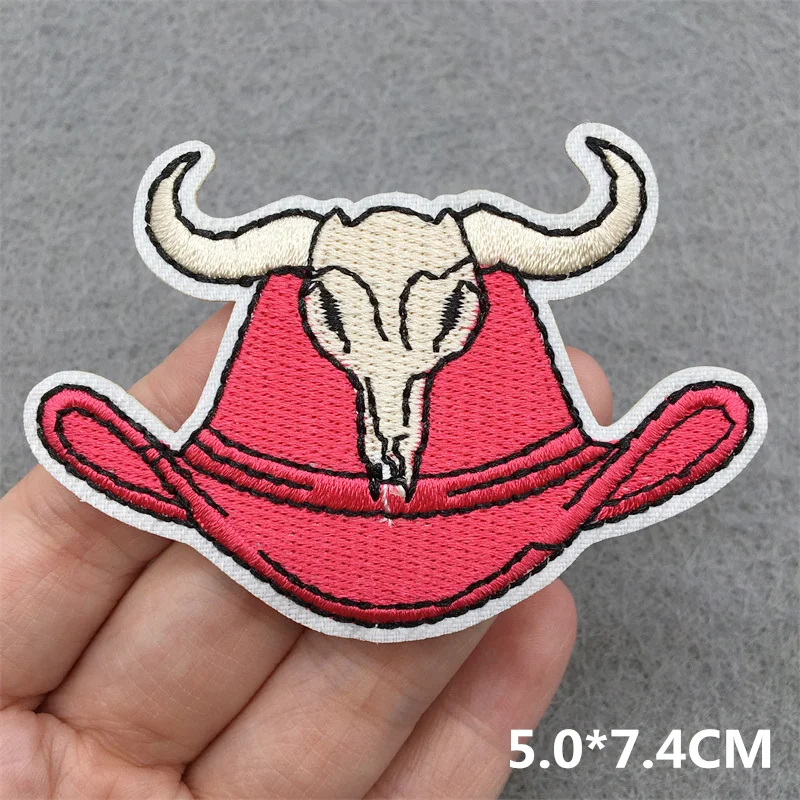 Parches de vaquero occidental rosa para planchar para ropa, parches bordados, apliques para ropa, pegatinas de costura de rayas de dibujos animados - imagen 2
