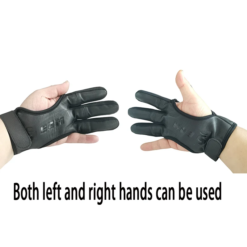 Guantes elásticos de cuero para tiro con arco, Protector de mano de 3 dedos, Protector de seguridad para caza, arco recurvo compuesto para tiro con ballesta - imagen 2