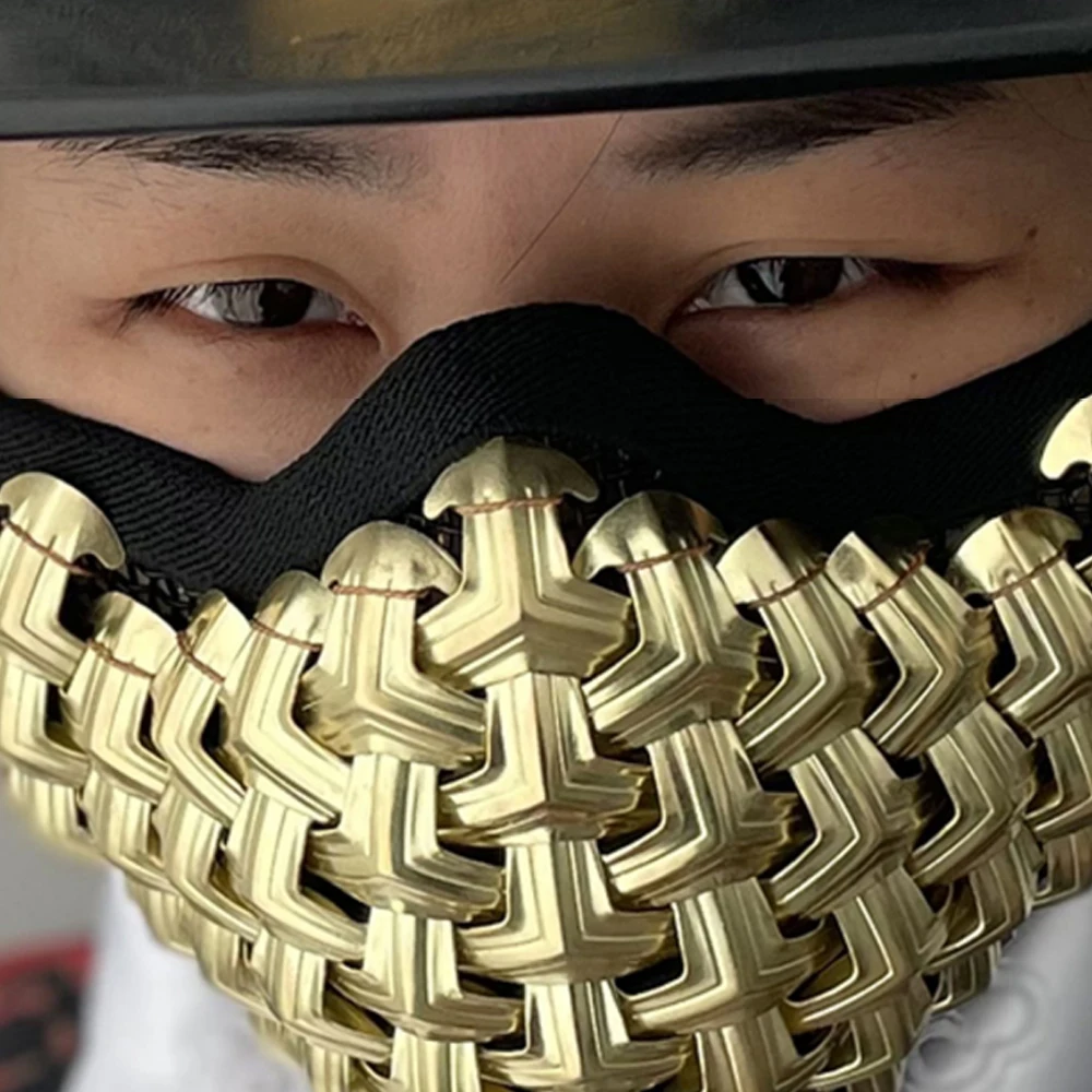 Máscara de armadura facial de Metal Hanfu chino, máscaras de malla de media cara Airsoft para hombres y mujeres, máscara de armadura china antigua para Cosplay, Paintball - imagen 3