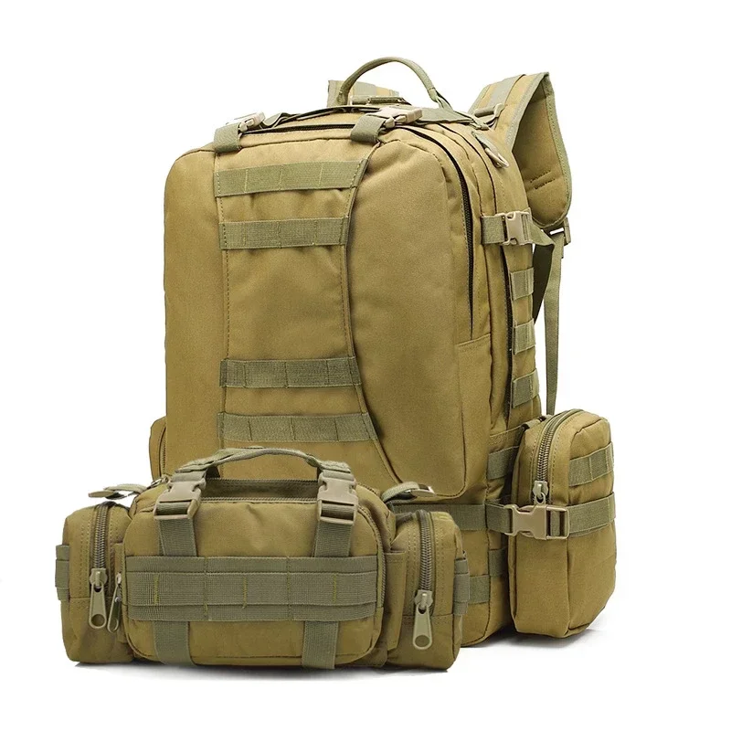 Mochila de caza de 55L 4 en 1, paquete deportivo Molle para exteriores para hombre, mochila de lona de camuflaje para senderismo al aire libre, paquete de ataque impermeable Mochira - imagen 4