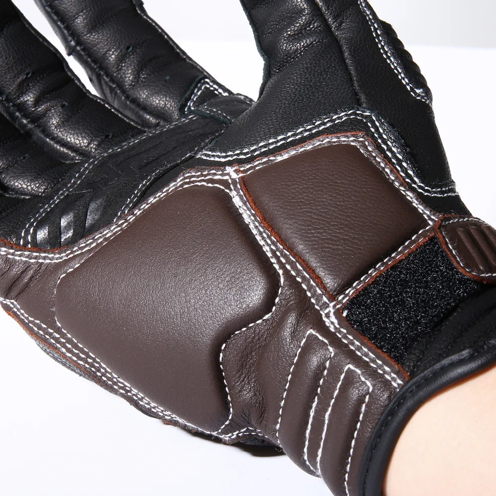 Guantes de dedo completo de cuero genuino para motocicleta, protección de goma para pantalla táctil, Motocross, ATV, carreras - imagen 4