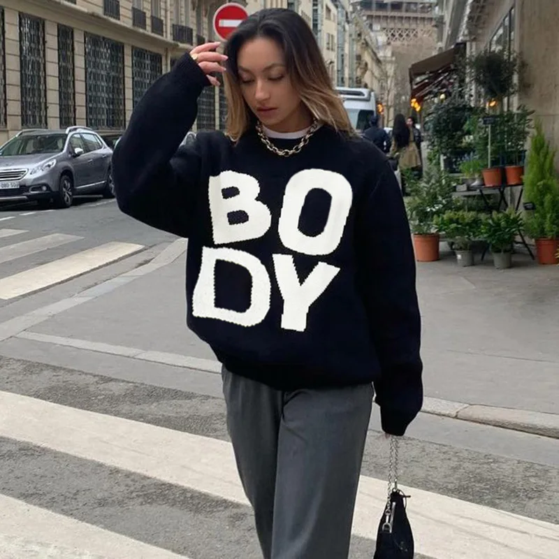 Suéter suelto de gran tamaño para mujer, Sudadera de punto, jerséis Vintage, Tops informales para mujer, otoño