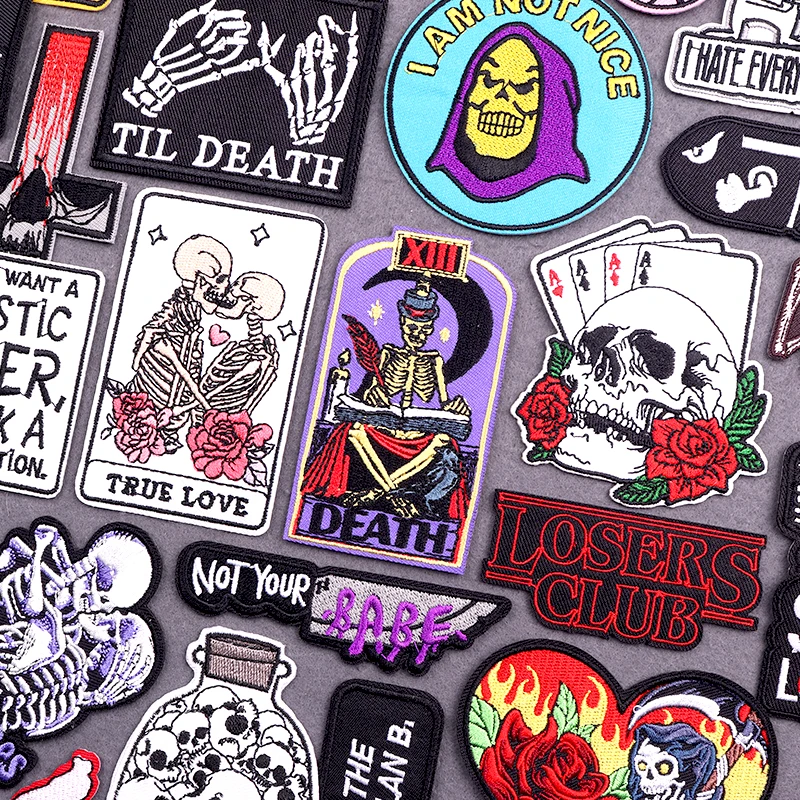 Parche de calavera Punk para planchar en la ropa, parches bordados de Hip Hop, pegatinas de costura, insignias Fusible, decoración