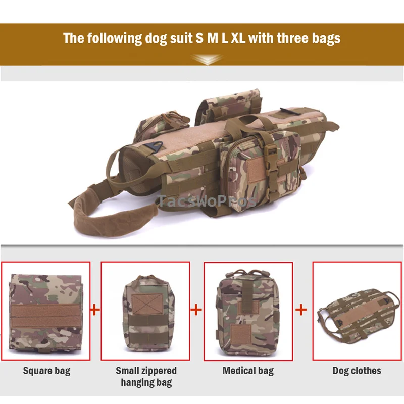 Chaleco táctico Molle para perro, ropa de trabajo para entrenamiento de caza, Airsoft, Paintball, arnés de entrenamiento para perros de combate con bolsa - imagen 4