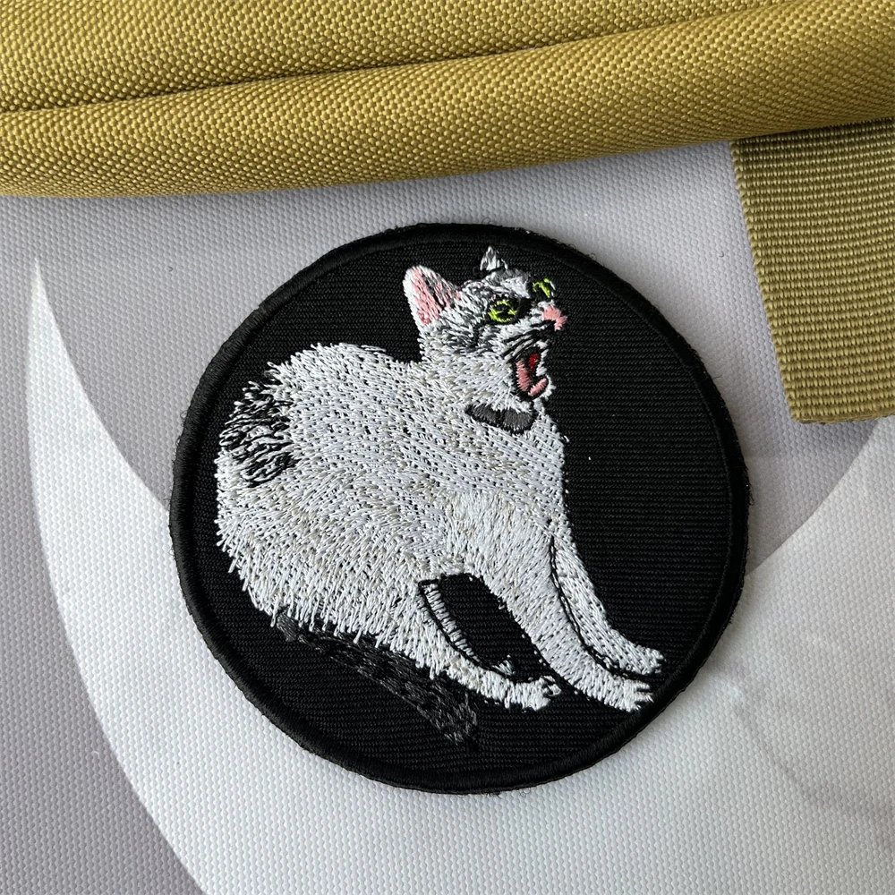 Parches bordados de gato aterrador, emblema de moral táctica, pegatina de gancho y bucle para mochila - imagen 3