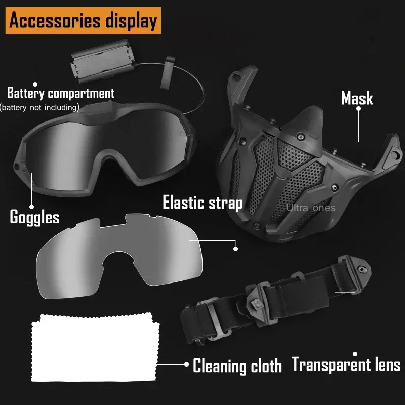 Máscara táctica + gafas desmontables con microventilador Airsoft Paintball máscara protectora de media cara para caza tiro juego Cs - imagen 3