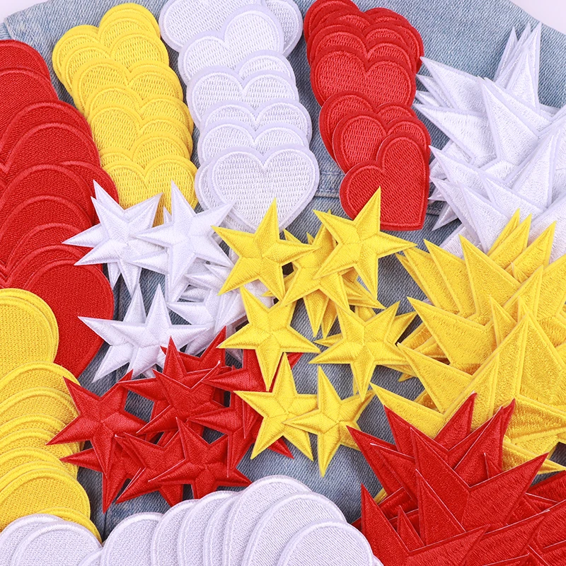 5/10/30 Uds zapatos sombreros uniforme coser parches bordados rojo blanco amarillo estrella/amor corazón parche hierro en parches para ropa DIY - imagen 3