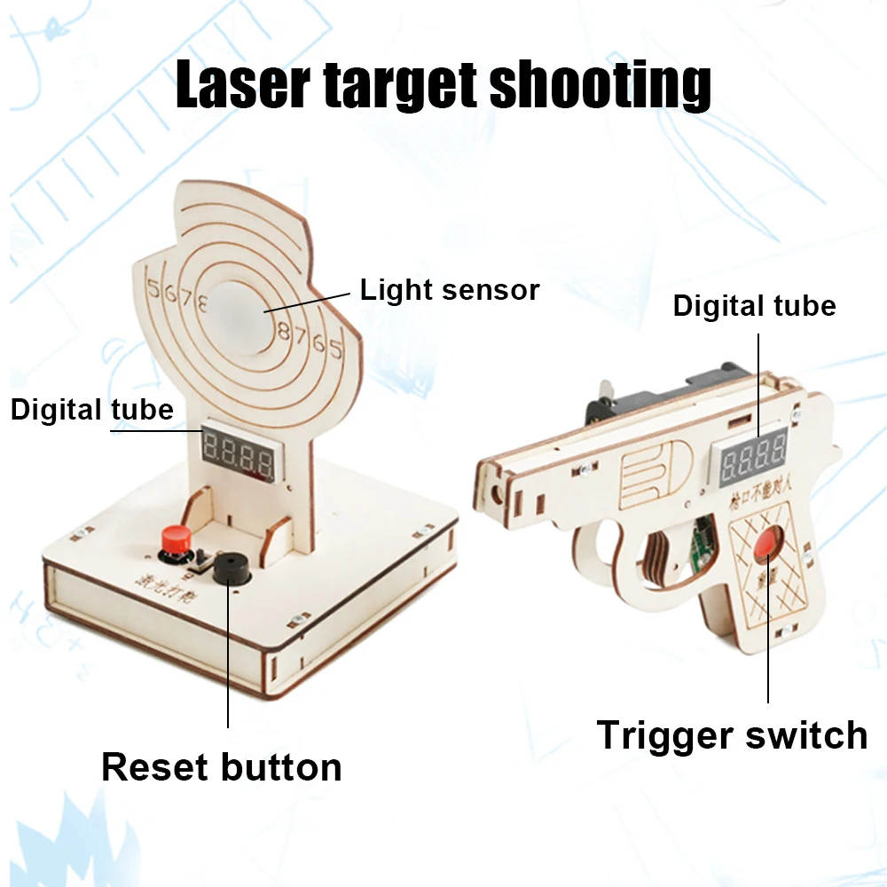 Dispositivo de disparo de objetivo láser DIY, juguete de entrenamiento de objetivo láser de madera, modelo de disparo de objetivo ensamblado hecho a mano para práctica de caza - imagen 3