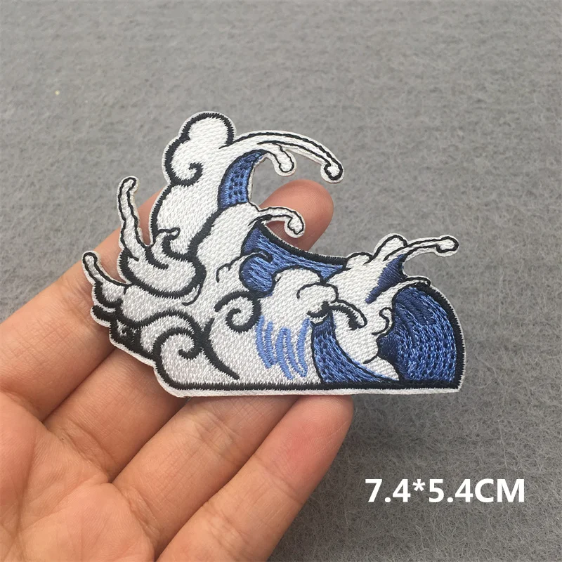 Parche de ondas de montaña para ropa, Parche de viaje natural, apliques de planchado, pegatinas, insignias bordadas, Parche de rayas para mochila - imagen 5