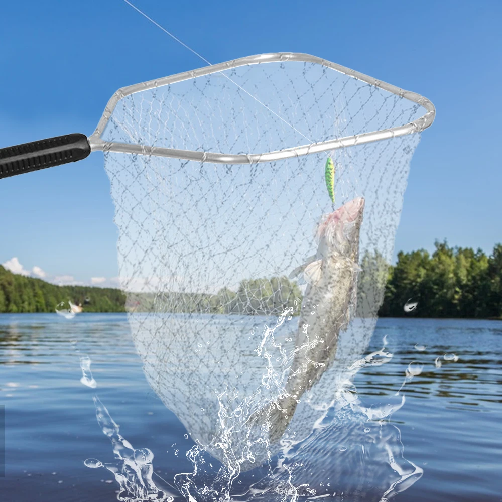 Red de aterrizaje de mango corto, malla de alambre plegable para peces, recogedor de cangrejos, red de pesca de mar de aleación cuadrada, aparejos de pesca - imagen 5