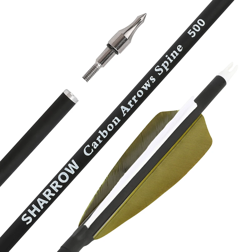 12 Uds Spine500 tiro con arco flecha de carbono 30 "para arco tiro al aire libre práctica de objetivo caza 100 puntos de flecha roscados de grano