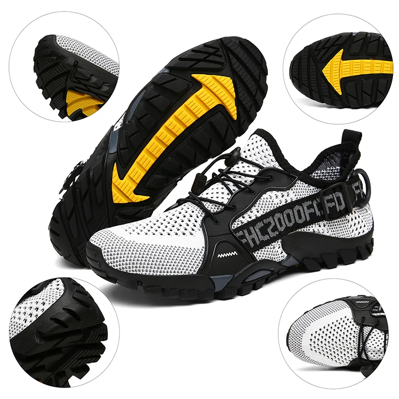 HIKEUP-zapatos de senderismo al aire libre para hombre y mujer, zapatillas deportivas informales de talla grande, con huecos, para la playa - imagen 2