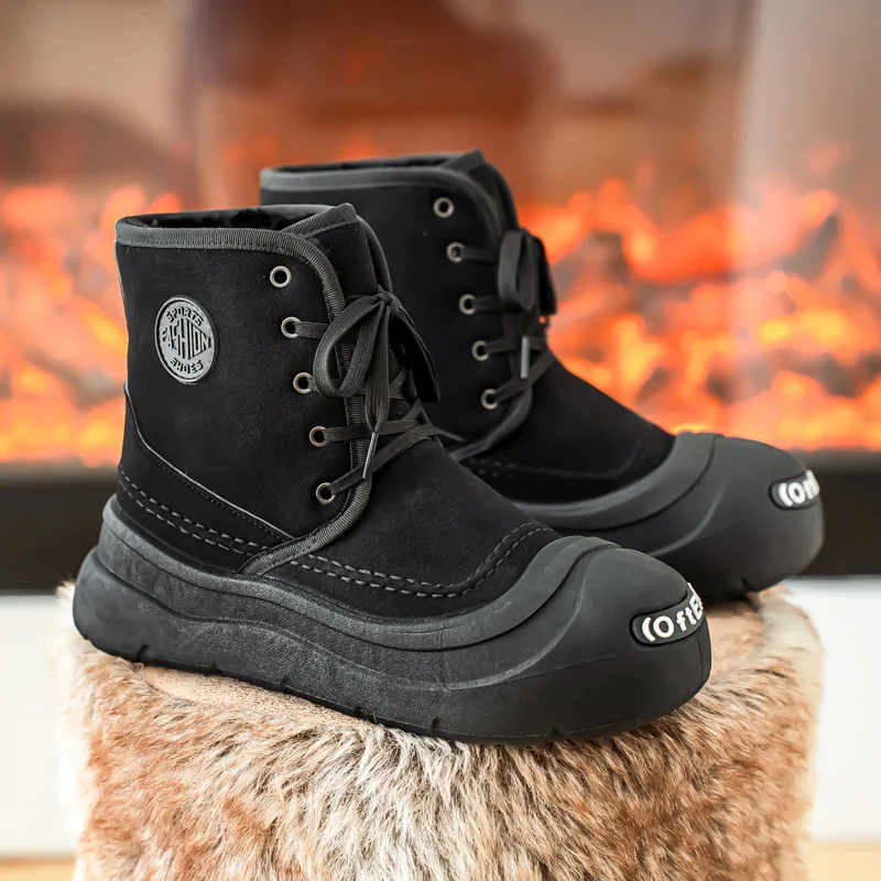 Botas de esquí verdes militares de invierno para hombre, zapatos de algodón con cordones impermeables aislados, zapatillas antideslizantes para senderismo al aire libre, escalada y viajes - imagen 4