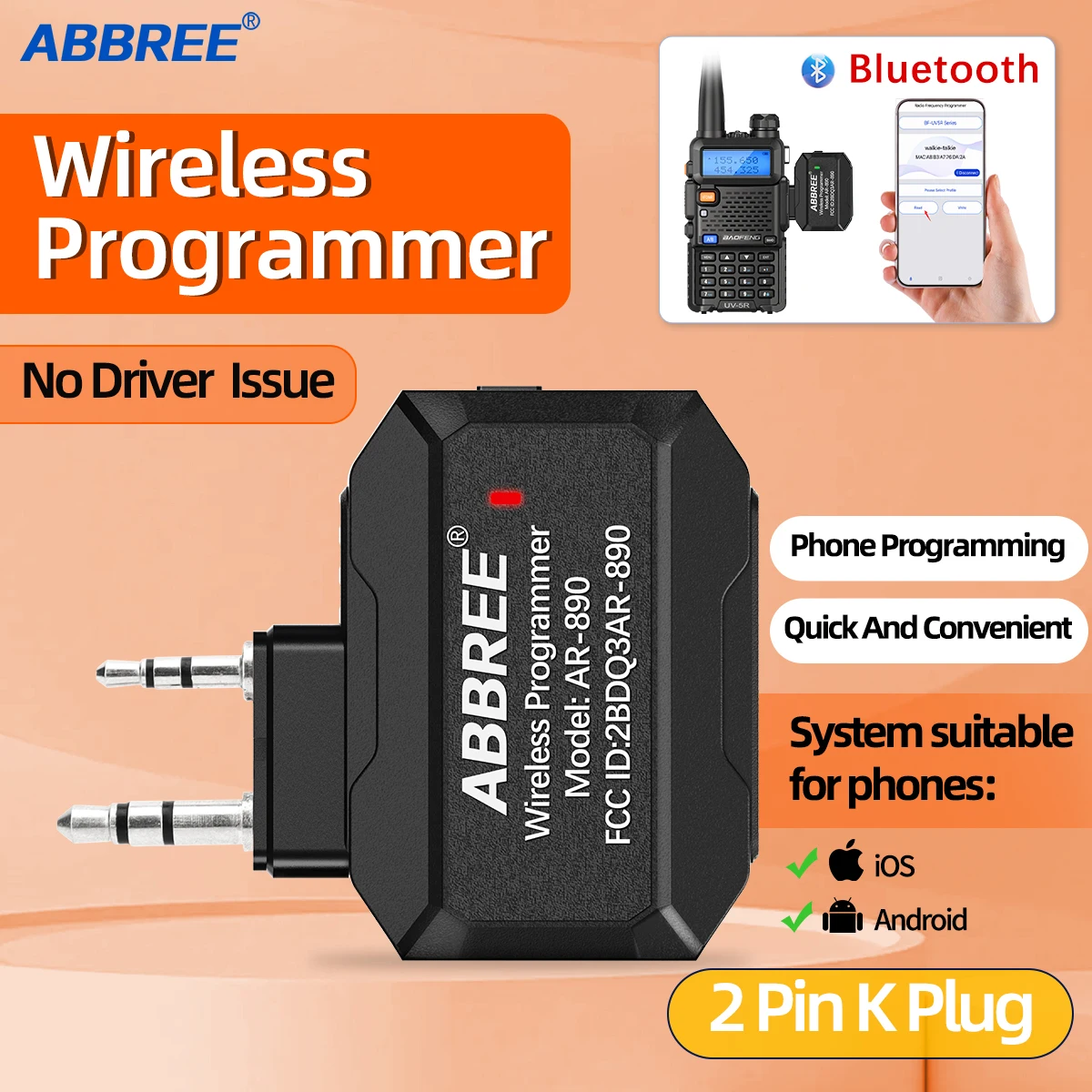 ABBREE programador inalámbrico Bluetooth programación de aplicaciones de teléfono para Baofeng Walkie Talkie UV-5R BF-888S UV-21 PRO V2 Quansheng UV-K5 - imagen 2