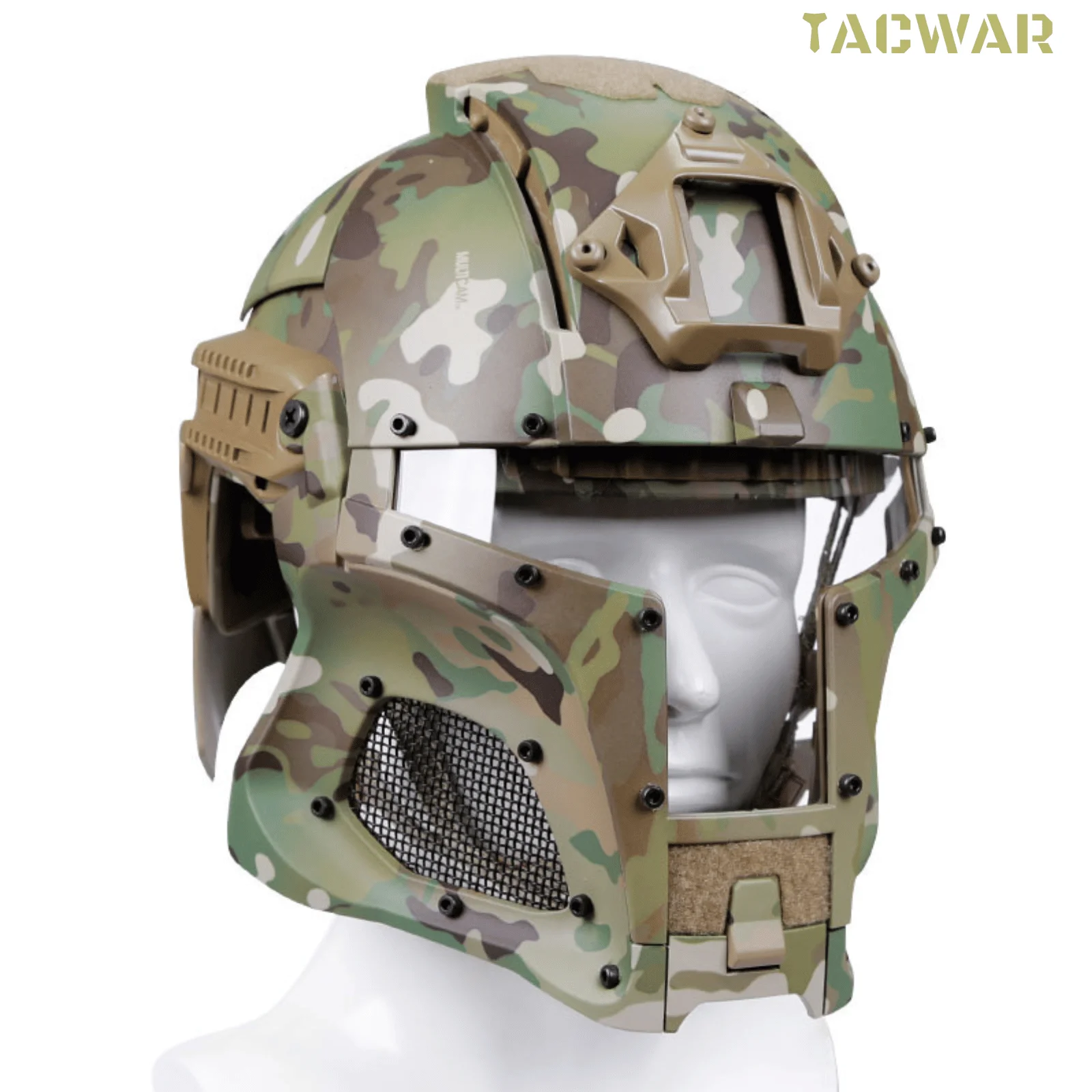 Casco Medieval Iron Warrior Airsoft para Cosplay, casco táctico de cara completa con gafas de visera para caza Airsoft