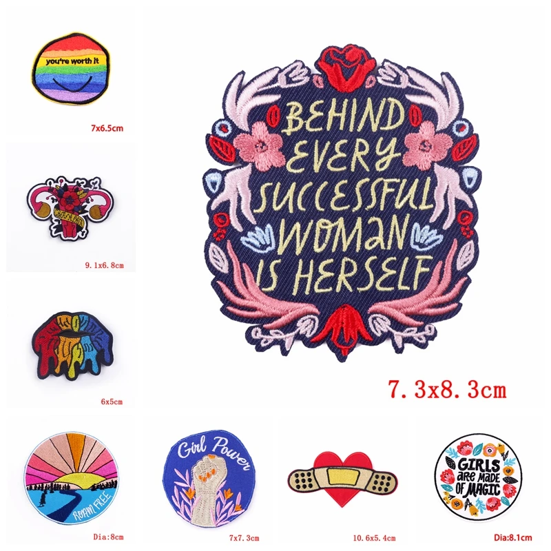 Parches termoadhesivos bordados para planchar en ropa, parche de letras Raibown, derechos de mujer, 10 unids/lote - imagen 3